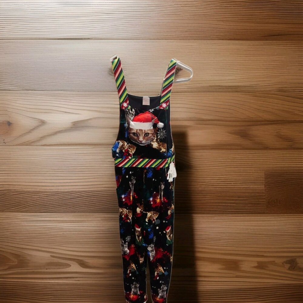 No Boundries Cat Wth‎ Santa Hat Jumpsuit Black Multi Color Xs Size 1 Christmas
